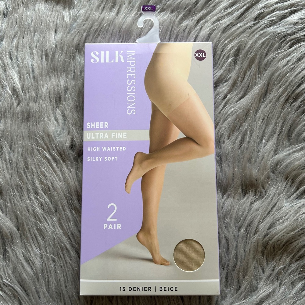 Silk Impressions Ultra Fine Sheer Tights Womens Size XXL Beige High Waisted